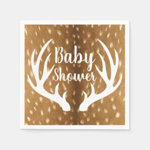 Spotted Deer Fur Fawn & White Antlers Paper Napkins