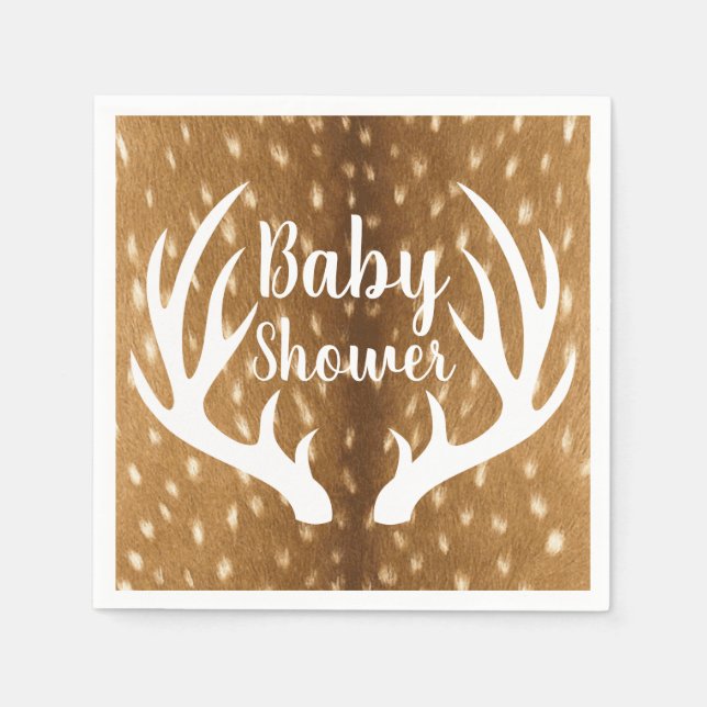 Spotted Deer Fur Fawn & White Antlers Paper Napkins (Front)
