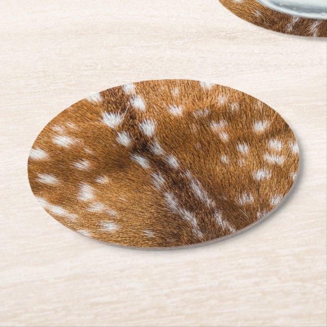 Spotted deer fur texture round paper coaster (Angled)