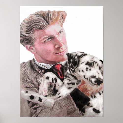Spotted Dog Dalmatian and Man Portrait Poster