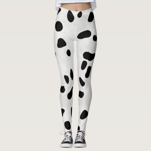 Spotted Dog _ Dalmation Breed _ Black on White Fur Leggings