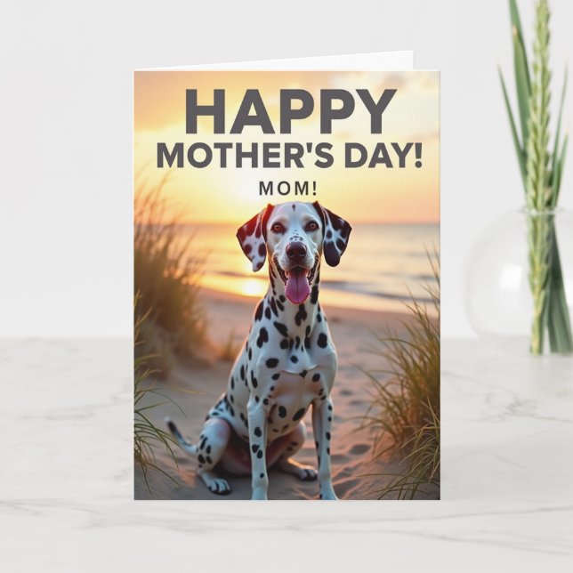 Spotted Dog Mothers Day Beach Card (Front)