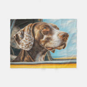 Spotted Dog on a Car Adventure Art Print Fleece Blanket