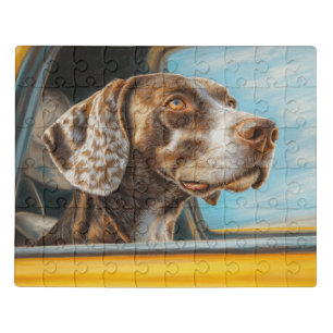 Spotted Dog on a Car Adventure Art Print Jigsaw Puzzle