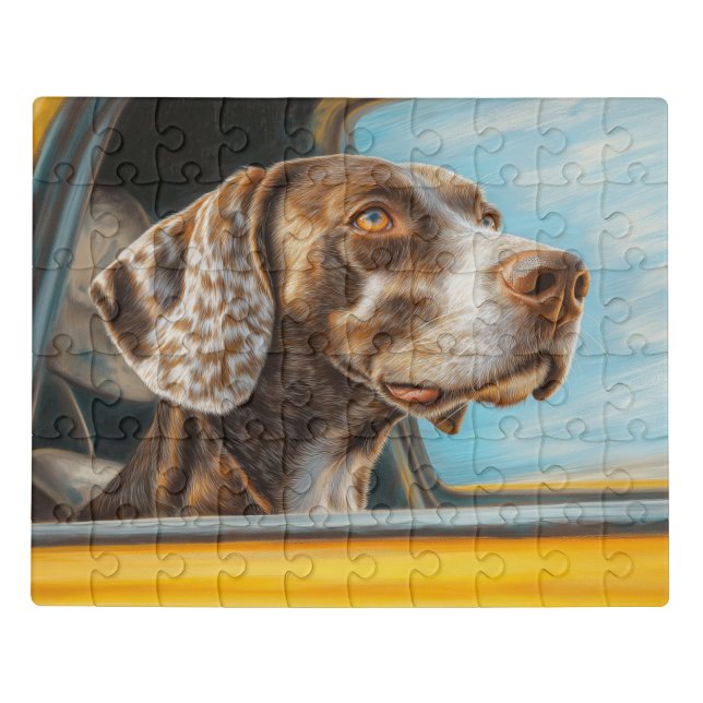 Spotted Dog on a Car Adventure Art Print Jigsaw Puzzle (Puzzle Horizontal)