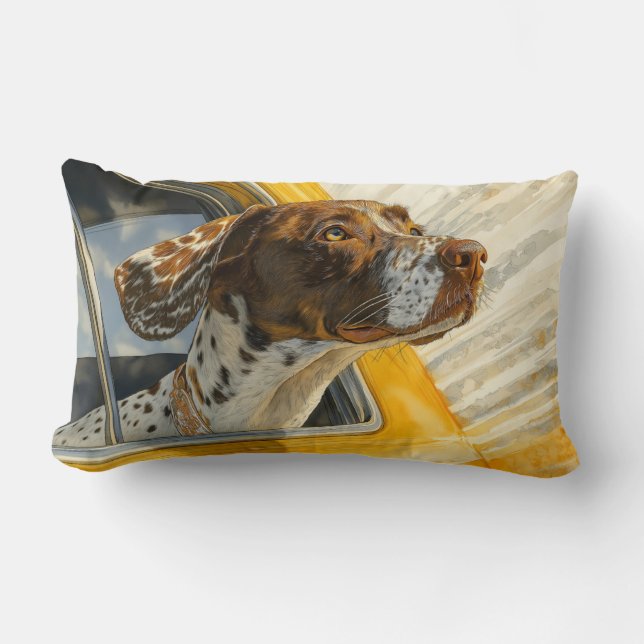 Spotted Dog on Car Ride Art Print Lumbar Pillow (Front)