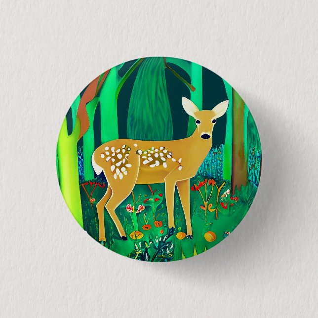Spotted Fawn in a Fantasy Forest Setting  Button (Front)