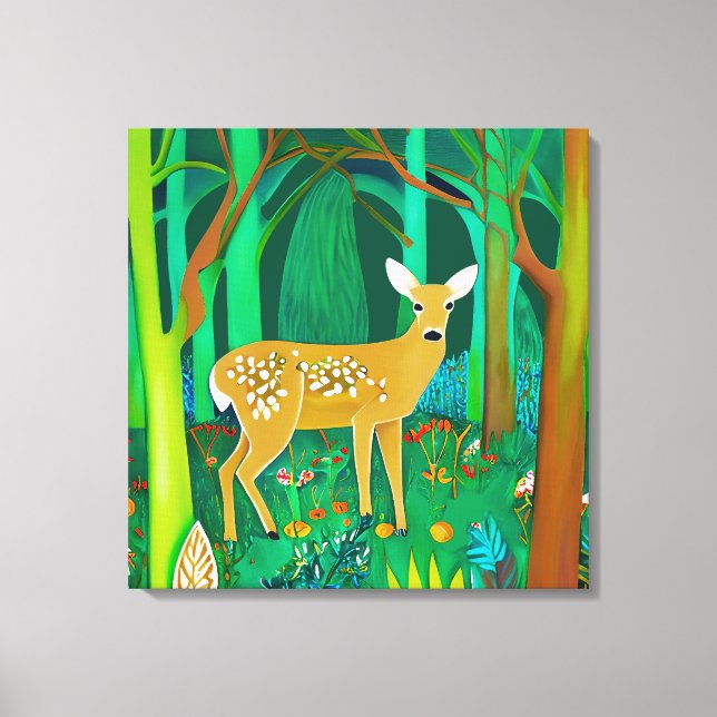 Spotted Fawn in a Fantasy Forest Setting  Canvas Print (Front)