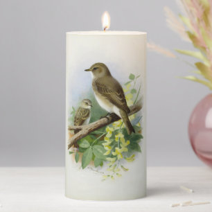 Spotted Flycatchers, Art Illustration Pillar Candle