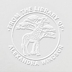 Spotted Giraffe by Tree #2 Library Book Name Embosser