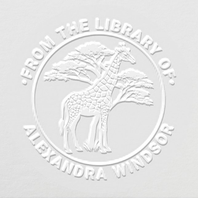 Spotted Giraffe by Tree #2 Library Book Name Embosser (Design)