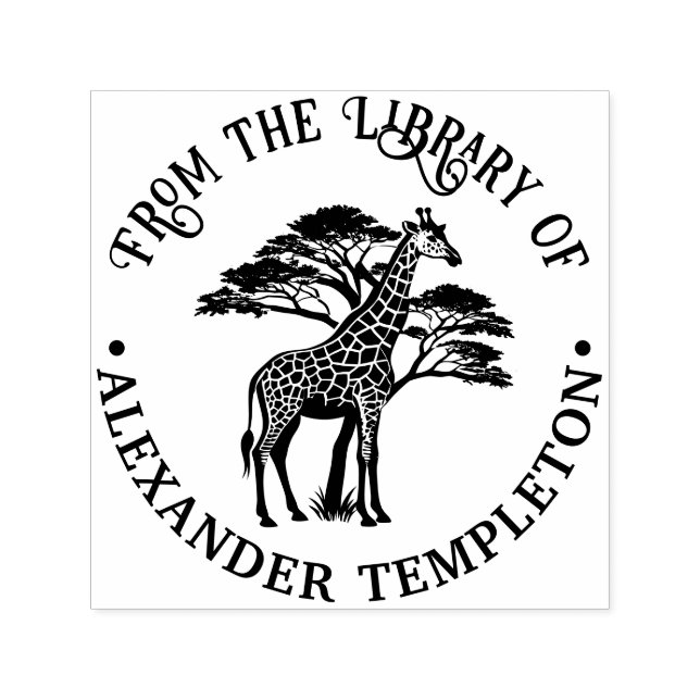 Spotted Giraffe by Tree Library Book Name Self-inking Stamp (Design)