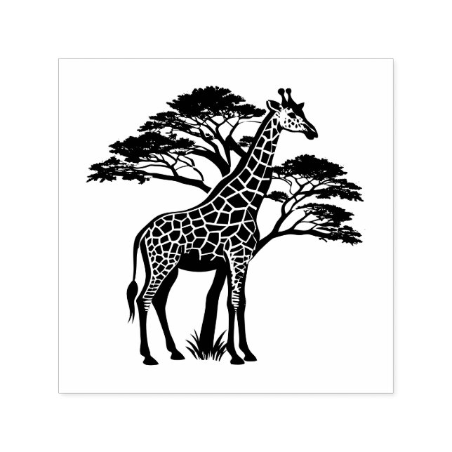 Spotted Giraffe by Trees Image Only No Text Self-inking Stamp (Design)