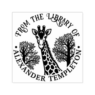Spotted Giraffe Head #3 Library Book Name Embosser Self-inking Stamp