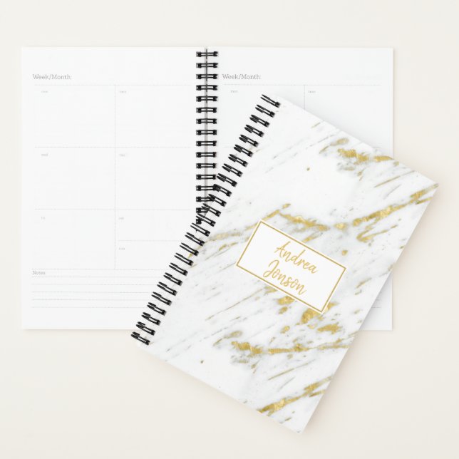 Spotted Gold Glitter  White Marble Planner (Display)