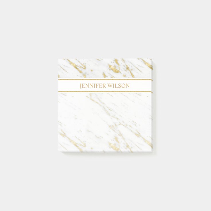 Spotted Gold Glitter White Marble Post-it Notes | Zazzle