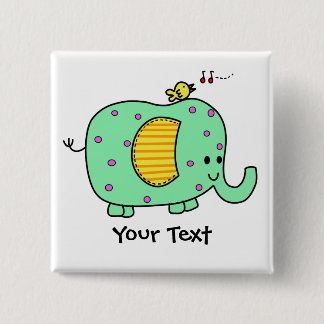 Spotted Green Elephant With Cute Birdie Pinback Button