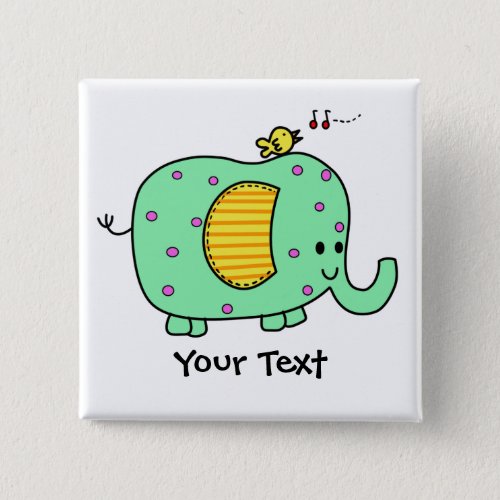 Spotted Green Elephant With Cute Birdie Pinback Button