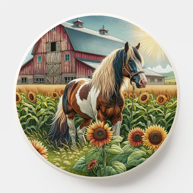 Spotted Horse, Rustic Barn, Sun Rising on Farm PopSocket (Popsocket)