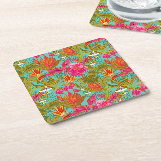 Spotted Hothouse Tropical Floral paper coaster (Angled)