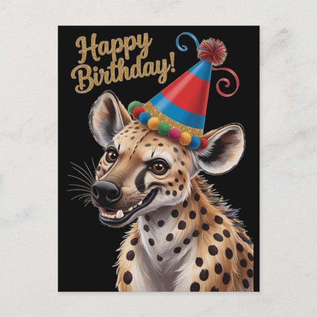 spotted Hyena wearing birthday hat Postcard (Front)