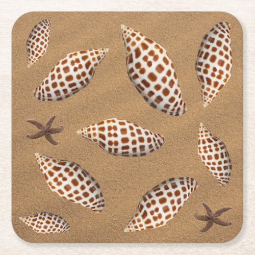 Spotted Junonia Seashells Square Paper Coaster