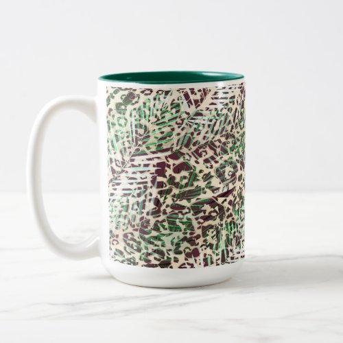 Spotted leopard tropical palm leaves brown g Two_Tone coffee mug