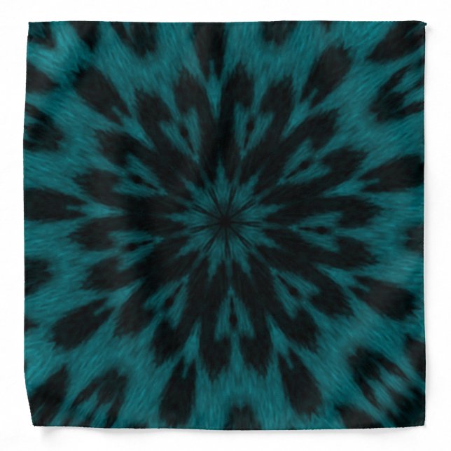 Spotted Leopard Turquoise Teal Kaleidoscope Bandana (Front)
