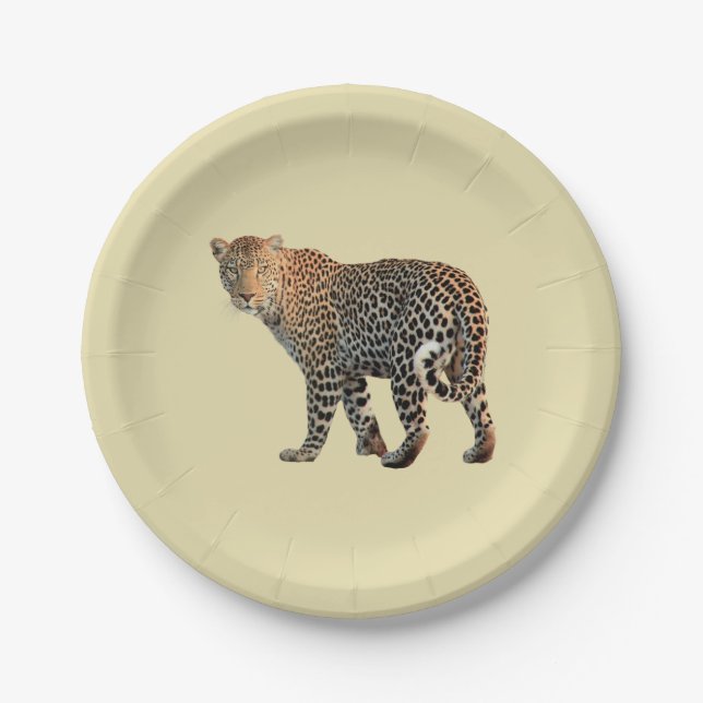 Spotted Leopard Wild Cat Photograph Paper Plates (Front)