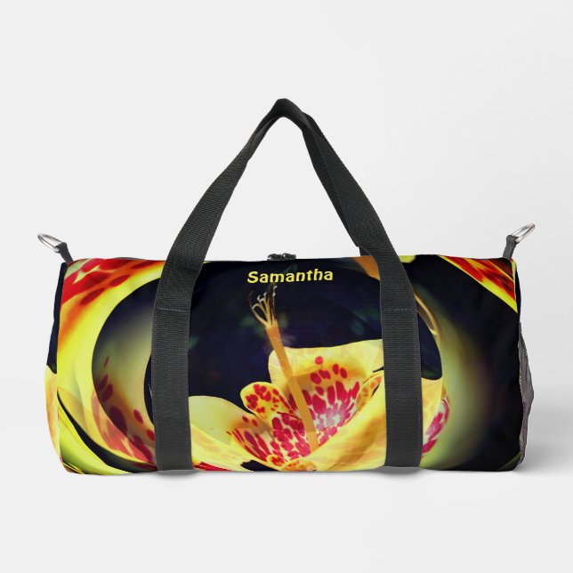 Spotted Lily Floral Abstract Art Personalized Duffle Bag (Front)