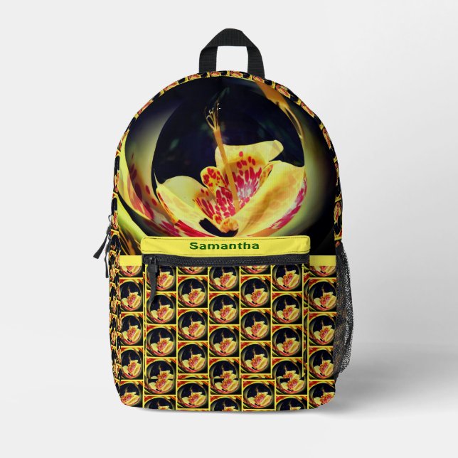 Spotted Lily Floral Abstract Art Personalized Printed Backpack (Front)