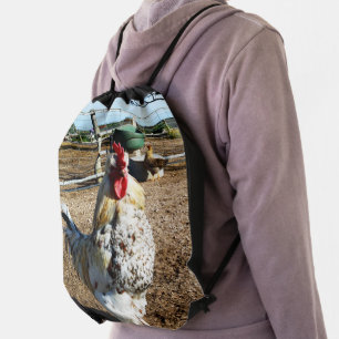**"Spotted Majesty: The Speckled Farm Rooster"** Drawstring Bag