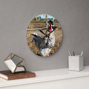 **"Spotted Majesty: The Speckled Farm Rooster"** Large Clock