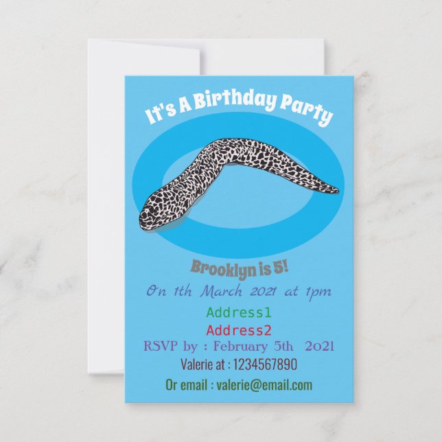 Spotted moray eel cartoon illustration invitation (Front)