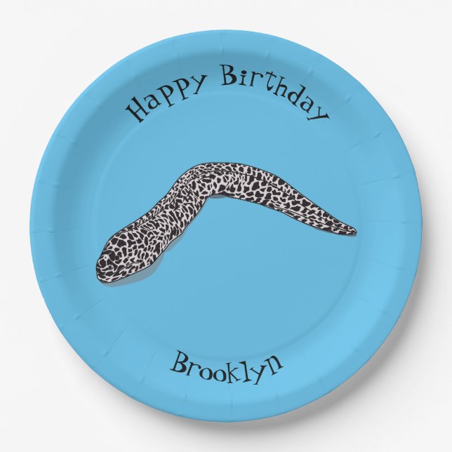 Spotted moray eel cartoon illustration paper plates (Front)