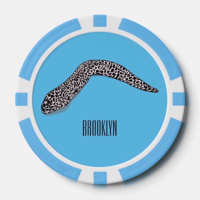 Spotted moray eel cartoon illustration poker chips (Front)