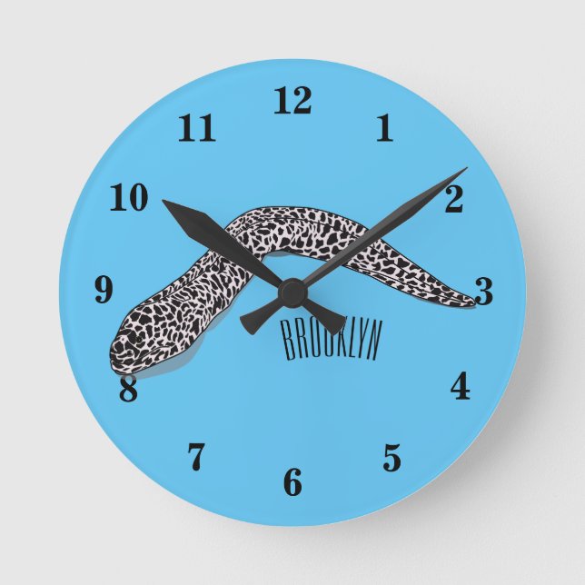 Spotted moray eel cartoon illustration round clock (Front)