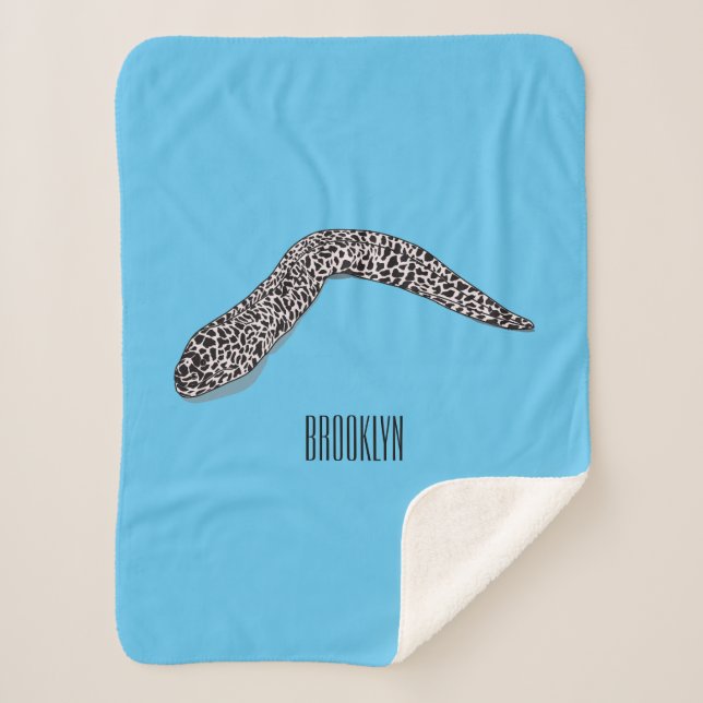 Spotted moray eel cartoon illustration sherpa blanket (Front)