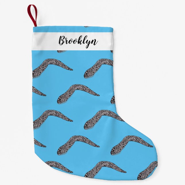 Spotted moray eel cartoon illustration small christmas stocking (Front)