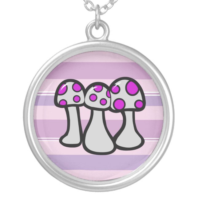 Spotted Mushrooms Silver Plated Necklace (Front)