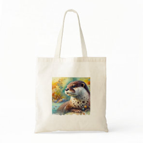Spotted Neck Otter 230824AREF106 - Watercolor Tote Bag