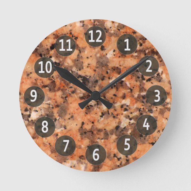Spotted Orange Granite Rock Surface with Digits Round Clock (Front)