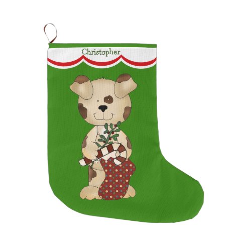 Spotted Puppy Dog Large Christmas Stocking