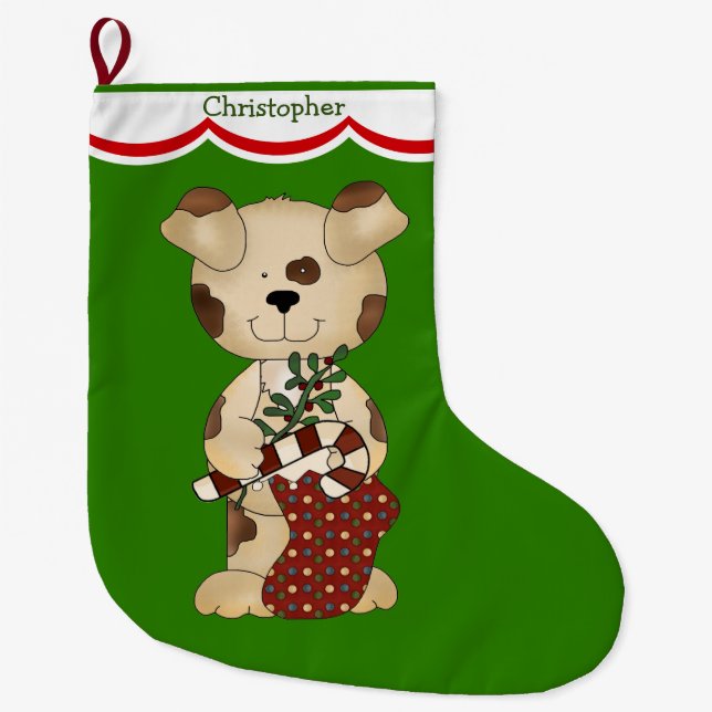 Spotted Puppy Dog Large Christmas Stocking (Front)