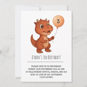 Spotted Red Dino with Peach Balloon Birthday Invitation