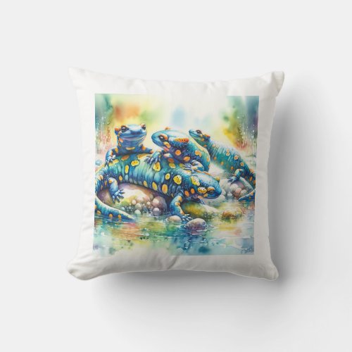 Spotted Salamanders 040624AREF125 _ Watercolor Throw Pillow