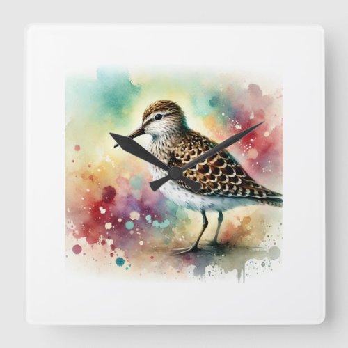 Spotted Sandpiper 040724AREF115 _ Watercolor Square Wall Clock