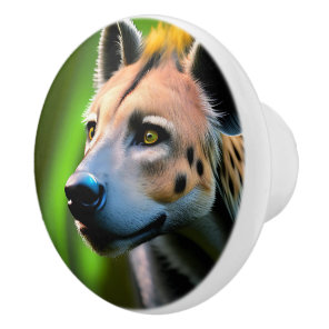 Spotted Stalking Hyena Watching His Prey, Ceramic Knob