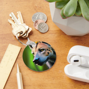 Spotted Stalking Hyena Watching His Prey, Keychain