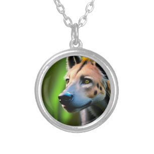 Spotted Stalking Hyena Watching His Prey, Silver Plated Necklace